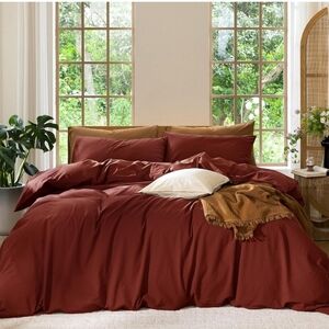 MooMee Bedding Duvet Cover Set 100% Washed Cotton Linen Like Textured Breathable